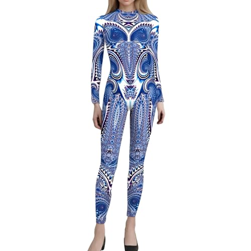 Orbgons Roboter Cosplay-Overall Für Damen, 3d Roboter Erwachsene Jumpsuit Langarm Catsuit Frauen Ausgefallener Body Skinny Playsuit Mit Ganzkörper-SSverschluss Strampler Ganzkörper-Bodysuit (Blue, L) von Orbgons