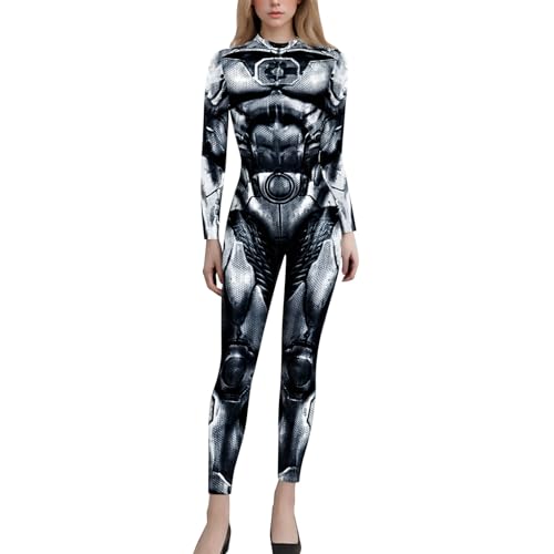 Orbgons Roboter Kostüm Damen Faschingbodysuit Cosplay, Punk-Catsuit, 3d-Print, Cosplay-Kostüm, Langarm Skinny Bodysuit Kostüme Für Erwachsene Für Verkleidung Faschingkarneval Party Cosplay (Black, M) von Orbgons