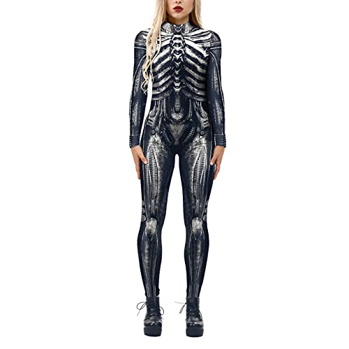 Roboter Cosplay-Overall Für Damen, Faschingbodysuit Punk-Catsuit, 3d-Print, Cosplay-Kostüm, Weihnachten Karneval Jumpsuits Einteiler Mit Printreißverschluss Cosplay Bodysuit Halloween (06 Black, XL) von Orbgons