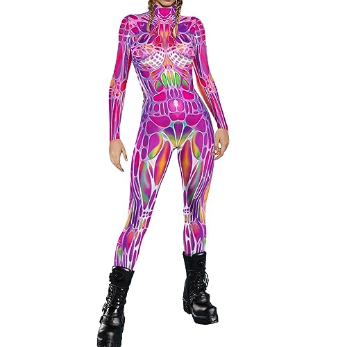 Roboter Cosplay-Overall Für Damen, Faschingbodysuit Punk-Catsuit, 3d-Print, Cosplay-Kostüm, Weihnachten Karneval Jumpsuits Einteiler Mit Printreißverschluss Cosplay Bodysuit Halloween Kostüm Damen (M) von Orbgons