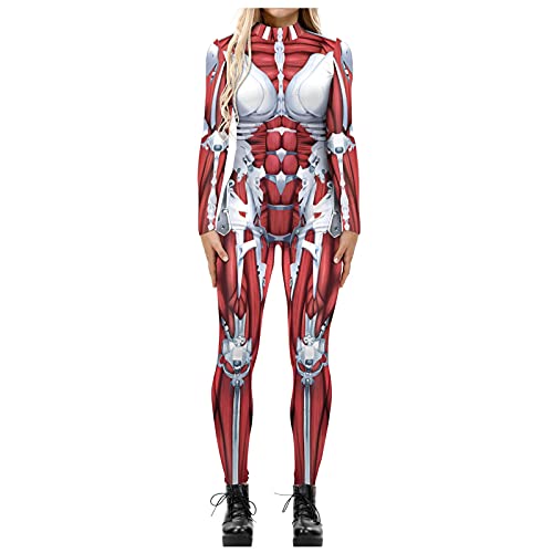 Roboter Cosplay-Overall Für Damen, Punk-Catsuit, 3d-Print, Cosplay-Kostüm, Roboter Realistisch Langarm Overall Cosplay-Bodysuit Jumpsuit Halloween-Bodysuit, Rollenspiel, Karneval, (Watermelon Red, L) von Orbgons