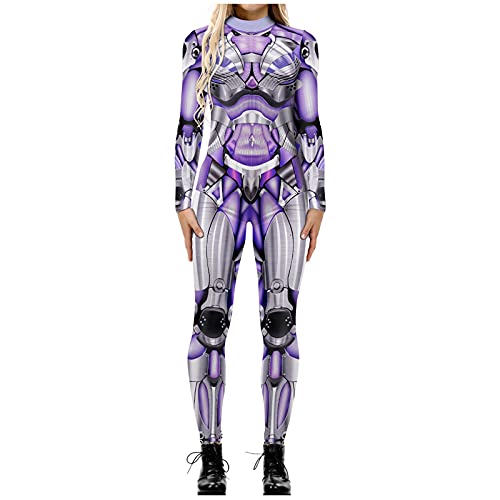 Roboter Cosplay-Overall Für Damen, Punk-Catsuit, 3d-Print, Cosplay-Kostüm, Roboter Realistisch Langarm Overall Cosplay-Bodysuit Jumpsuit Halloween-Bodysuit, Rollenspiel, Karneval, Party (Purple, M) von Orbgons