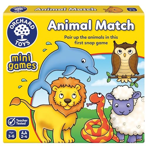 Orchard Toys Animal Match Mini Game, Small and Compact, Travel Game, Animal Themed Memory Game, Age 3-6, Family Game, Travel Game von Orchard Toys