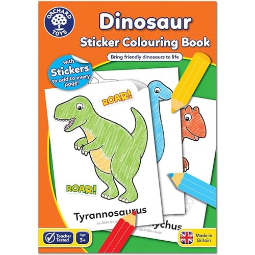 Orchard Toys Dinosaur Sticker Colouring Activity Book - Educational Activity Book - Colour in Dinosaurs - Kids 3 Years +, Perfect for Parties. von Orchard Toys