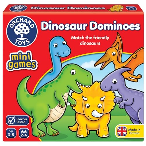 Orchard Toys Dinosaur Dominoes Mini Game, Small and Compact, Travel Game, A Fun Dinosaur Themed Domino Game, Perfect for Children Age 3-5 von Orchard Toys