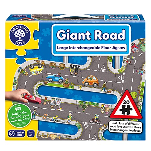 Orchard Toys Giant Road Jigsaw Puzzle, Car Track on a Large Floor Puzzle, Car Play Mat, Make Your Own Road Tape for Toy Cars, City, Construction, Educational Toys for Kids and Toddlers Age 3+ von Orchard Toys