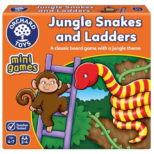 Orchard Toys Jungle Snakes and Ladders Mini Game, Small and Compact, Travel Game, Perfect for Children Age 4-7, Travel Game von Orchard Toys