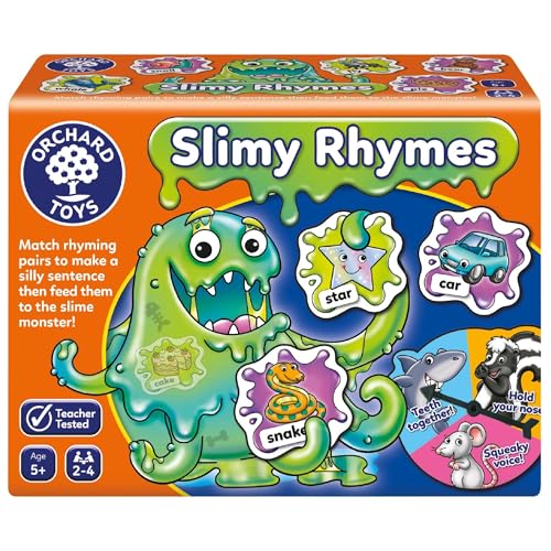 Orchard Toys Slimy Rhymes Spiel, pädagogisches Reimspiel, hilft Reimwörter zu lehren, Alphabetisierungsspiel, Lernspiel, ab 5 Jahren von Orchard Toys