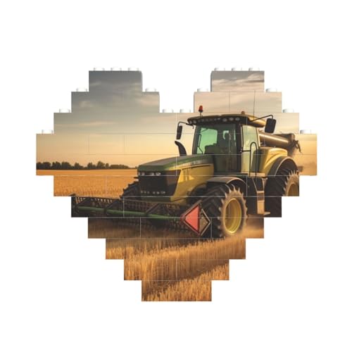 Bauernhof-Traktor-Ernte-Druck, Baustein, Herz, Baustein, personalisierbar, Ziegelstein-Puzzle, für Männer und Frauen, Geburtstag, Valentinstag, Geschenke von OrcoW