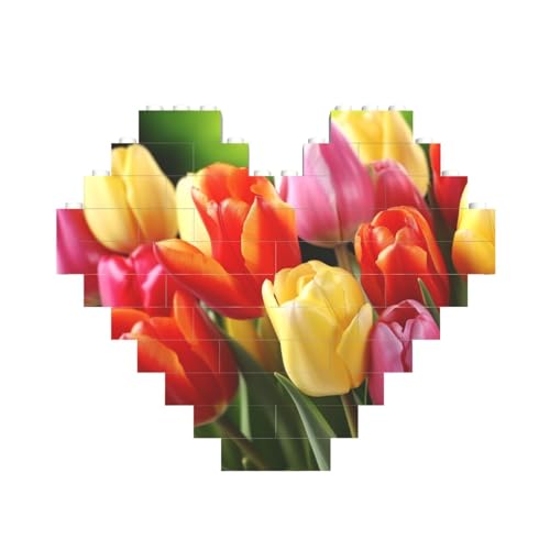 Bunter Tulpenaufdruck, Baustein, Herz, Baustein, personalisierbar, Ziegelstein-Puzzle, für Männer und Frauen, Geburtstag, Valentinstag, Geschenke von OrcoW