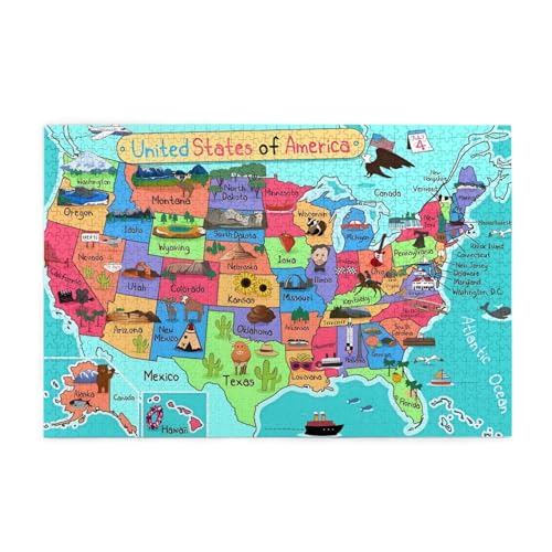 Cartoon American Map Print Jigsaw Personalised Puzzle Wooden Puzzle Funny Puzzle 1000 Pieces For Adult Birthday Xmas Gift von OrcoW