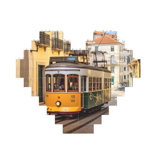 Lissabon Straßenbahn-Druck, Baustein, Herz, Baustein, personalisierbar, Ziegelstein-Puzzle, für Männer und Frauen, Geburtstag, Valentinstag, Geschenke von OrcoW