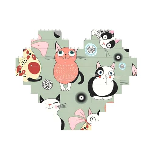 Lovely Cartoon Cats Print Building Brick Heart Building Block Personalized Brick Block Puzzles Novelty Brick Jigsaw For Men Women Birthday Valentine'S Day Gifts von OrcoW