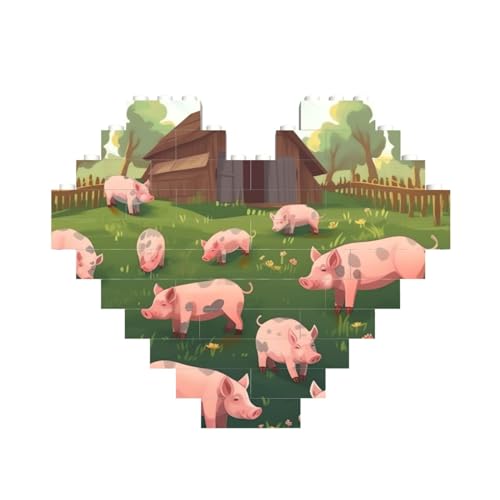 Pigs In Farm Print Building Brick Heart Building Block Personalized Brick Block Puzzles Novelty Brick Jigsaw For Men Women Birthday Valentine'S Day Gifts von OrcoW