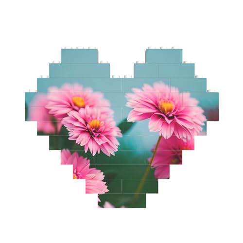 Pinker Blumendruck, Baustein, Herz, Baustein, personalisierbar, Ziegelstein-Puzzle, für Männer und Frauen, Geburtstag, Valentinstag, Geschenke von OrcoW