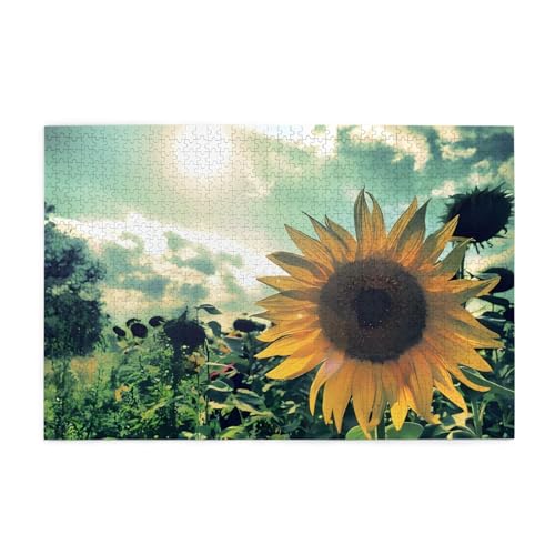 Schönes Sonnenblumen-Druck-Puzzle, personalisiertes Puzzle, Holzpuzzle, lustiges Puzzle, 1000 Teile, für Erwachsene, Geburtstag, Weihnachten, Geschenk von OrcoW