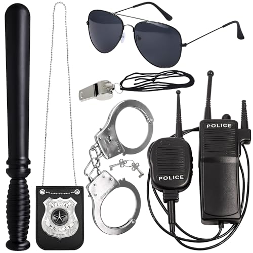 Orgoue 6 Stück Polizei Kostüm Zubehör, Polizei Kostüm Kinder Polizei Kinder Polizei Kostüm Set Mit Walkie Talkies Handschellen Abzeichen Brille Baton Pfeife Für Karneval von Orgoue