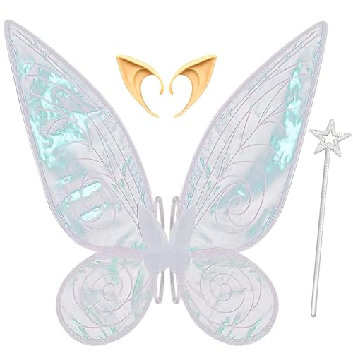 Orgoue Feenflügel, Tinkerbell Kostüm Feenflügel Tinkerbell Flügel für Erwachsene Damen Kinder, Flügel Fee mit Elfenohren und Feenstab für Halloweenkostüm Karnevalskostüm Kleid Party… von Orgoue