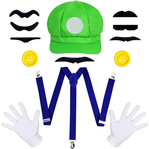 Orgoue Super Bros Kostüm, Super Bros Halloween Kostüm Herren Super Bros Faschingskostüme Damen partner kostüm Lustige Kostüme für Halloween Outfits Karneval Kostüm Cosplay (Green) von Orgoue