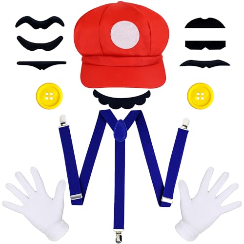 Orgoue Super Bros Kostüm, Super Bros Halloween Kostüm Herren Super Bros Faschingskostüme Damen partner kostüm Lustige Kostüme für Halloween Outfits Karneval Kostüm Cosplay (Red) von Orgoue