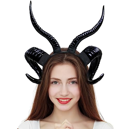 Orgoue Teufelshörnern Haarreif, Dämon Hörner Kopfschmuck Schaf Horn Stirnband Accessoire für Frauen Erwachsene Kinder für Halloween Karneval Kostüme Fotos Requisiten (4Horns) von Orgoue