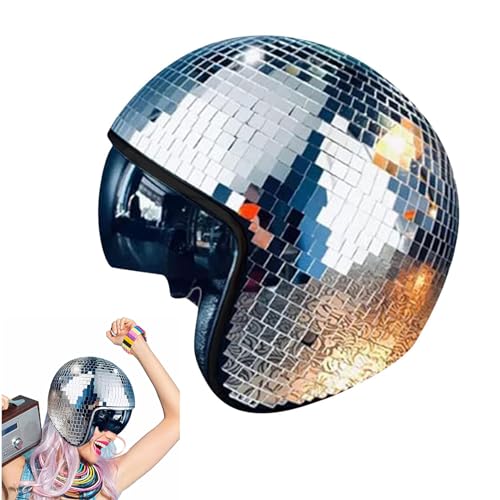 Discokugel Spiegelhut Discokugel Hüte Disco Dekor Helme mit Einziehbarem Visier Glitzer Spiegel Glas Discokugel Hut Helm für Damen Herren Neuheit Party Hut Glänzende Pailletten Baseball Cap (Silber) von Orgrul