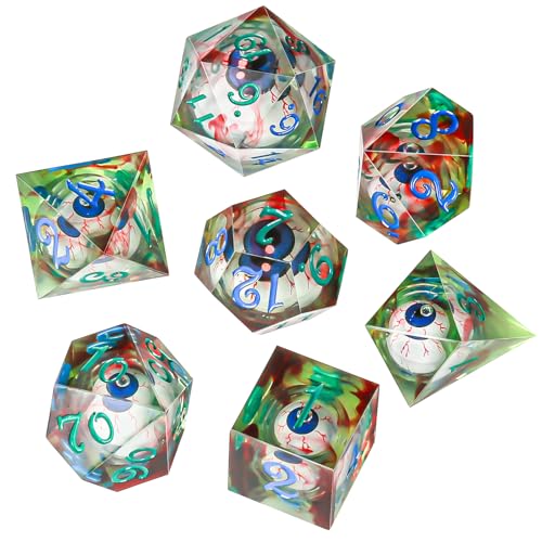 OriCraft DnD-Würfel-Set mit beweglichen Augen im Inneren von Dungeons and Dragons, polyedrisches Rollenspiel, Spielwürfel, D20, 7er-Set, Halloween-Würfel, Grün von OriCraft