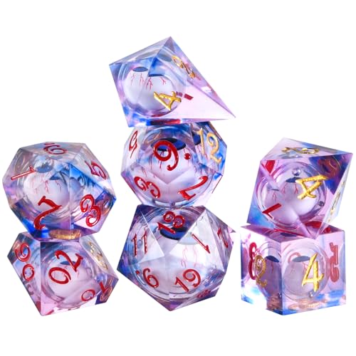 Evil Eye D20-Würfel, bewegliche Augen, DND-Würfel-Set mit beweglichem Auge im Inneren, scharfe Ecken, Dungeons and Dragons, polyedrisches Rollenspiel, Spielwürfel, D20, 7er-Set, Halloween-Würfel, Rot von OriCraft