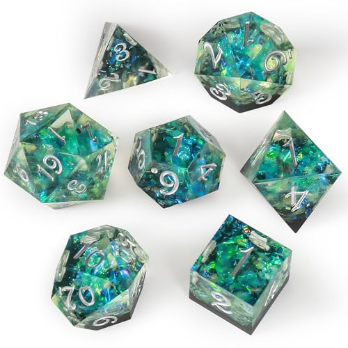 OriCraft Green Magic Dice DND-Würfel-Set, Dungeons and Dragons, polyedrisches Rollenspiel, Spielwürfel, grüne Unterwasserwelt, D20, magische Welt, 7-teiliges Set, Halloween-Würfel, scharfe von OriCraft