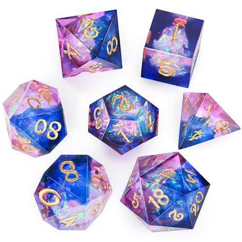 OriCraft Pink Magic Dice DND-Würfel-Set, Dungeons and Dragons, polyedrisches Rollenspiel, Spielwürfel, Unterwasserwelt, D20, Rosa, Magische Welt, 7-teiliges Set, Halloween-Würfel, scharfe Ecken, von OriCraft