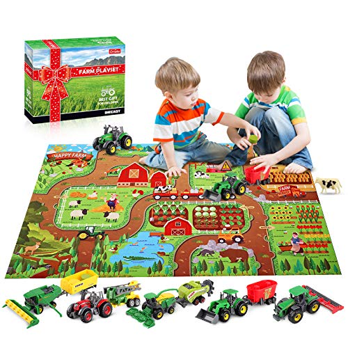 Oriate Bauernhof Traktor Spielzeug, Druckguss, DIY Fahrzeuge LKW Maschinen Spielset 38-teilig mit Nutztier, Realistisches Pädagogisches Farm-Set für Kinder, inklusive Mähdrescher, Anhänger, Kuh von Oriate