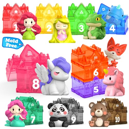 Oriate Sensorisches Spielzeug für Kleinkind Mädchen Junge Alter 1,2,3, 20Pcs Prinzessin Schloss Montessori Lernspielzeug für das Zählen von Matching Sorting, Einhorn Meerjungfrauen Drachen Pegasus von Oriate