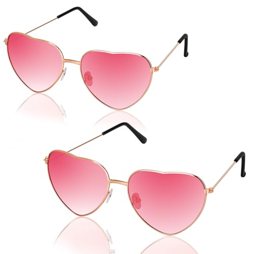 Orifinter 2 Pack Herz Sonnenbrille, Festival Outfit Damen Herzbrille Rosa, 60er 70er 80er 90er jahre Outfit Damen Accessoires, Retro Hippie Brille für Fasching Halloween Mallorca Barbie Kleidung Party von Orifinter