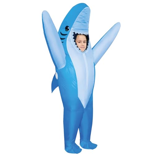 AirSuit® Aufblasbares Hai Kostüm Blau für Kinder | Kinderkostüm Shark Größe 120-150cm | Sehr strapazierfähiges Polyester - Angenehm zu tragen | Inklusive Aufblassystem | OriginalCorner® von Original Cup