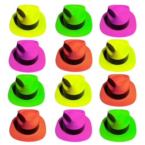 Color Hats® 12 Fluoreszierende Hüte mit Neon-Effekten | Kostüm für 80er Jahre, Disco Partys | Accessoires für Fluo Partys Erwachsene, Silvester, JGA | 100% Fun | OriginalCup® von Original Cup