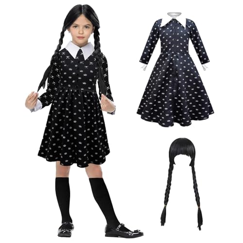 Gothic Mädchen Verkleidung | Für Kinder 110 bis 120 cm | Schwarzes Kleid, Perücke | Ideal für Halloween, Karneval, Verkleidungspartys, Cosplay | Geschenk, Kinder Kostum | OriginalCorner® von Original Cup