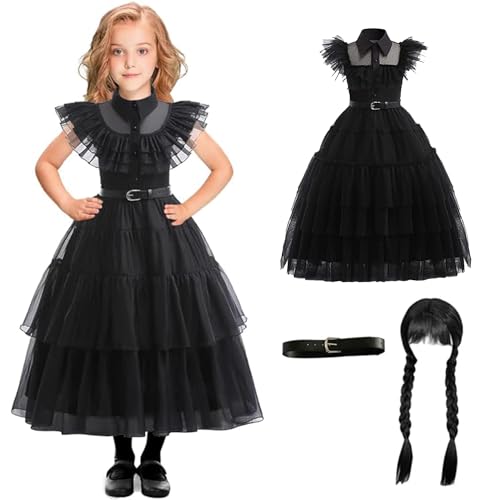 Gothic Mädchen Verkleidung | Für Kinder 120 bis 130 cm | Ballkleid, Gürtel, Perücke | Ideal für Halloween, Karneval, Verkleidungspartys, Cosplay | Geschenk, Kinder Kostum | OriginalCorner® von Original Cup