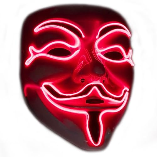 LED-Maske Anonymous Rot | Premium Qualität | Starrer Kunststoff | 3 Blinkmodi | Vendetta | LED-Maske | Cosplay | Halloween | Neon | 100% Horror | 100% Fun | OriginalCup® von Original Cup