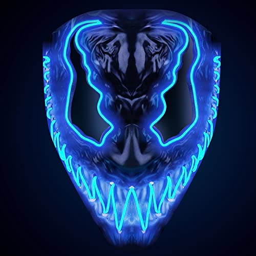 LED-Maske Devil blau | Premium-Qualität aus festem Kunststoff | Leuchtende Neon-Maske mit 3 Blinkmodi | Originelle Verkleidung für Halloween und Kostümparty | OriginalCup® von Original Cup