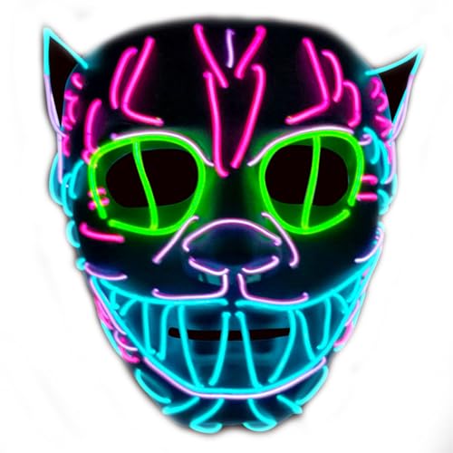 Led Mask® | LED Maske Crazy Cat | 3 Blinkmodi | Starrer, widerstandsfähiger Kunststoff | Neon Leuchtende Maske | Halloween, Karneval, Festival | Einfach und angenehm zu tragen | OriginalCorner® von Original Cup