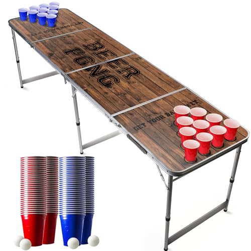 Beer Pong Original Cup® - Bierpong Tisch + 120 Becher + 6 Bälle - Zusammenklappbarer, transportabler Tisch mit kratzfester, wasserdichter Beschichtung - Zugelassen Turniere - Trinkspiel von Beer Pong