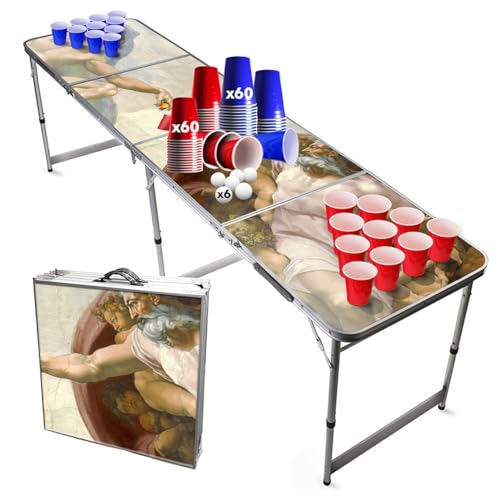 Beer Pong Original Cup® - Bierpong Tisch + 120 Becher + 6 Bälle - Zusammenklappbarer, transportabler Tisch mit kratzfester, wasserdichter Beschichtung - Zugelassen Turniere - Trinkspiel von Beer Pong