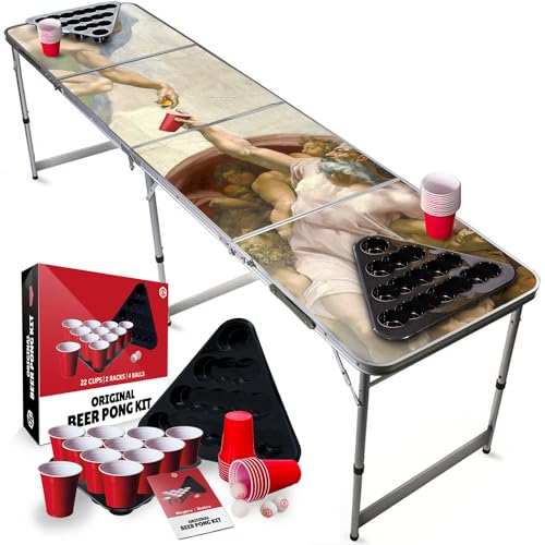 Beer Pong Original Cup® - Bierpong Tisch + 22 Becher + 2 Racks + 4 Bälle - Zusammenklappbarer, transportabler Tisch mit kratzfester, wasserdichter Beschichtung - Zugelassen Turniere -Trinkspiel von Beer Pong