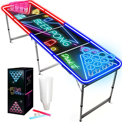 Beer Pong Offizielles Spotlight Kit Pack | Neon | Leuchtender B-Pong Tisch + 22 Amerikanische Becher + 24 Sticks + 2 Fluo Bälle | Komplettset | Premium Qualität | OriginalCup® von Beer Pong