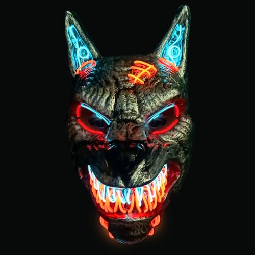 Original Cup Wolfman LED-Maske | Premium-Qualität | Hartplastik | 3 Blinkmodi | LED-Maske | Halloween | Neon | 100% Horror | 100% Spaß von Original Cup