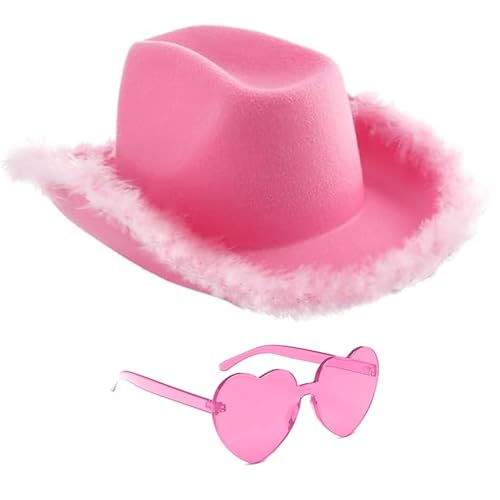 Rosy® Cow Girl Kostüm mit Rosa Hut und Herzförmiger Brille | Western-Stil mit diesem Cowboy Verkleidung für Frauen | Zubehör für Partys und Events | Junggesellinnenabschied JGA | OriginalCup® von Original Cup