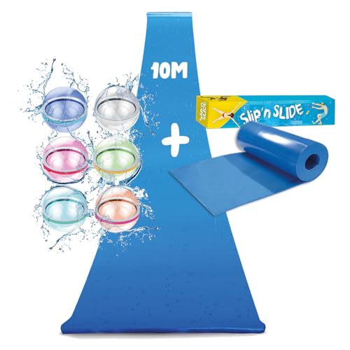 Wasserrutschmatte Riesen Pack XXL | 1 Rutschmatte 10 Meter + 6 Wiederaufladbare Wasserbomben aus Silikon | Slip'n Slide | Outdoor-Wasserspiel Ungewöhnlich und 100% Fun | OriginalCorner® von Original Cup