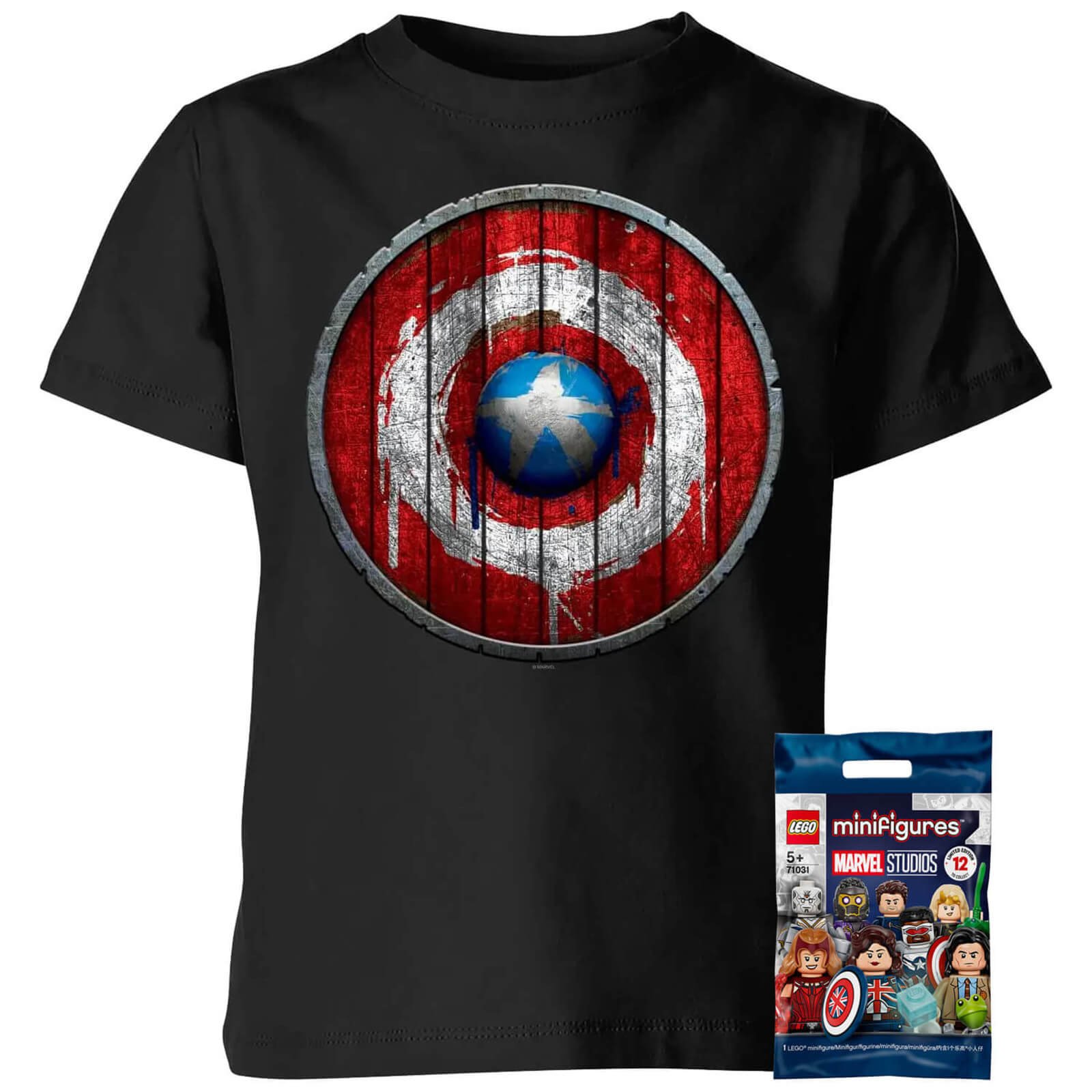 LEGO Marvel Mini Figure with Captain America Kids T-Shirt - Black - 11-12 Jahre von Original Hero