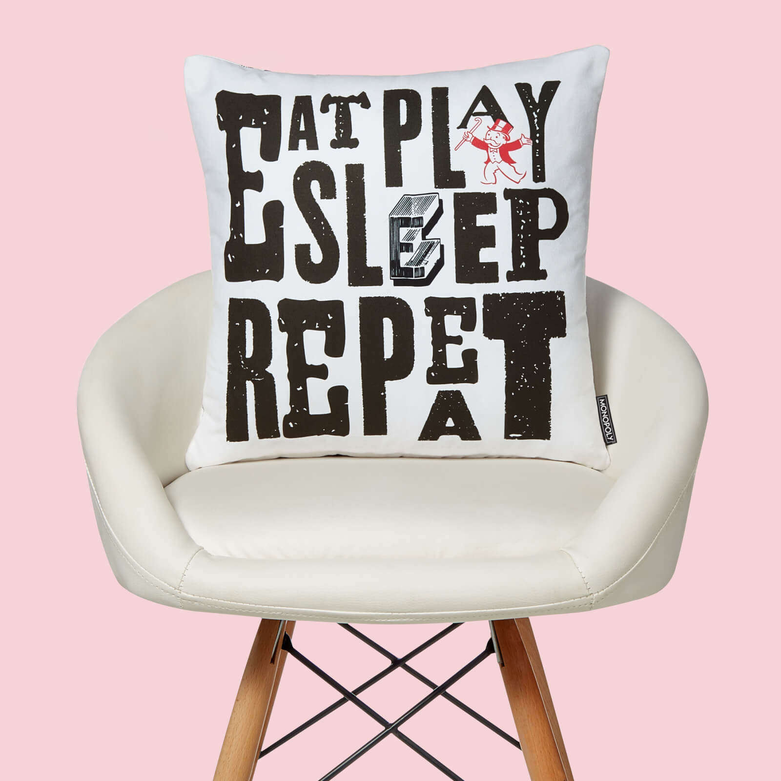 Monopoly Eat Sleep Play Repeat Square Cushion - 40x40cm - Soft Touch von Original Hero