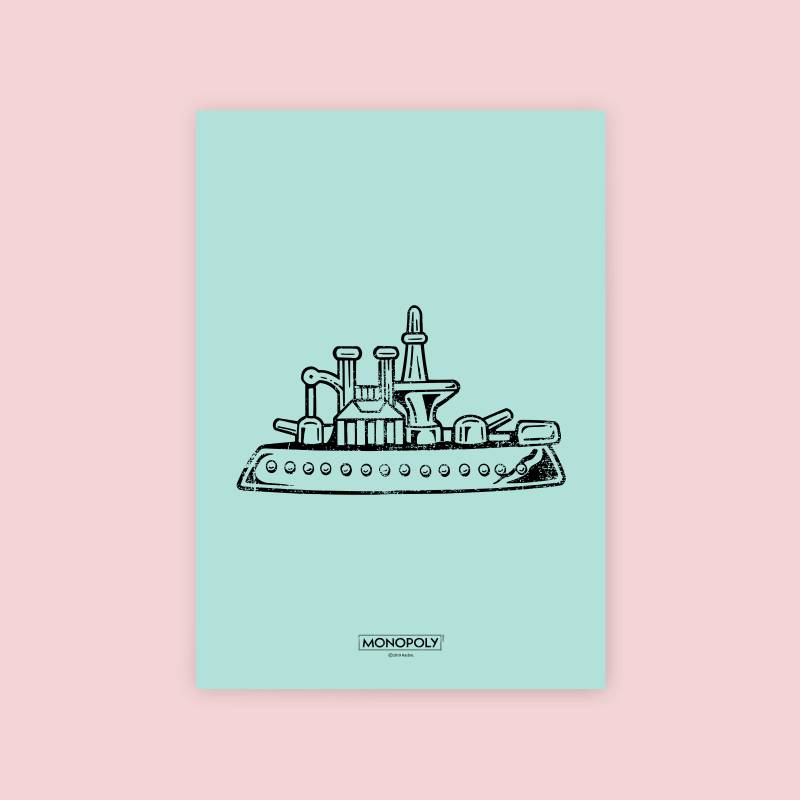 Monopoly Ship Letterpress Art Print - A3 von Original Hero